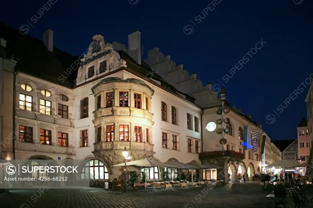 Hofbraeuhaus in Munich at night Upper Bavaria Bavaria Germany