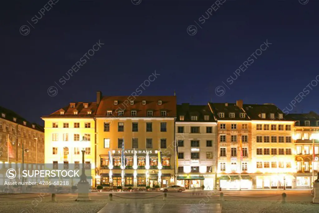 Spaten House at the Max Joseph Square Munich at night, Bavaria, germany