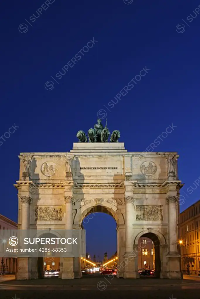Germany Bavaria Munich Siegestor Victory Gate at Night