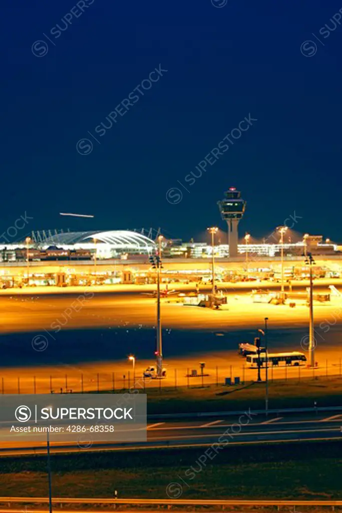Germany, Bavaria, Munich airport at night