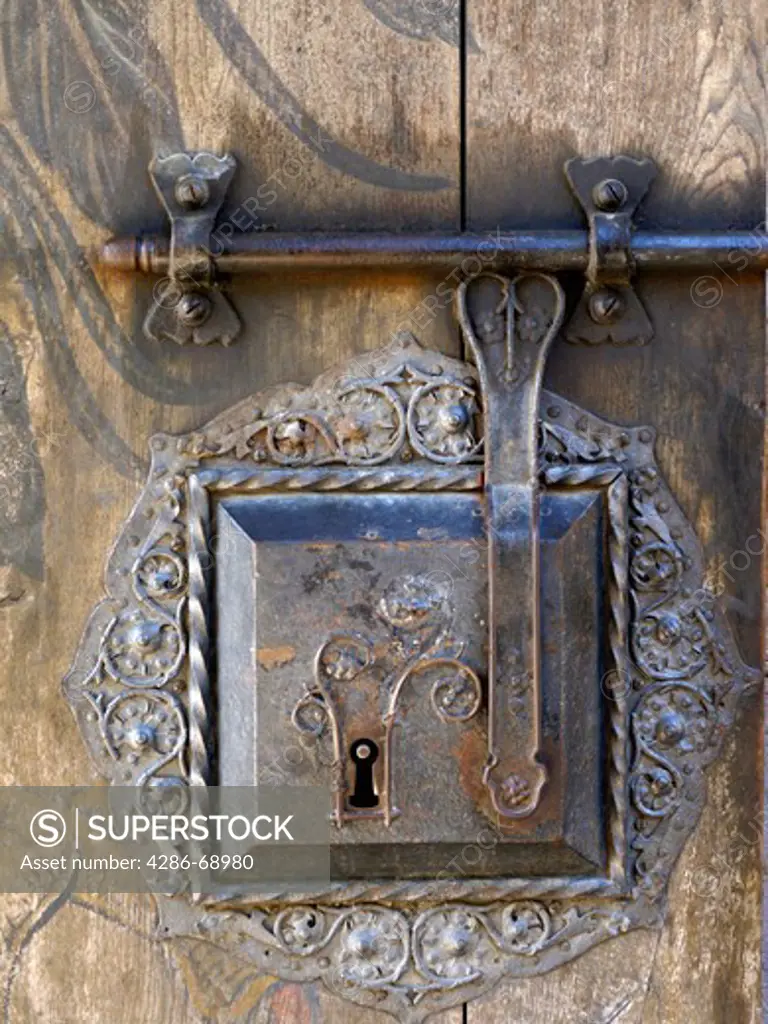 Old doorlock in the Kaiserburg imperial castle, Nuremberg, Franconia, Bavaria, Germany
