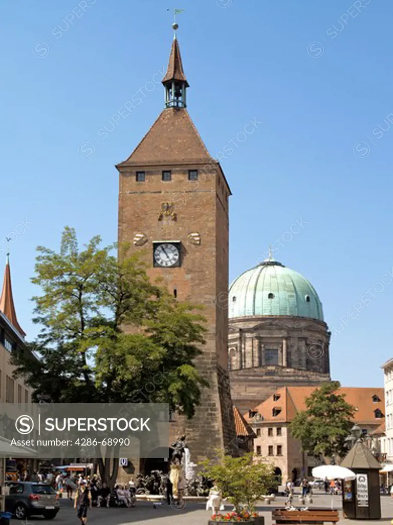 White Tower and St. Elizabeth's Church in Nuremberg, Germany