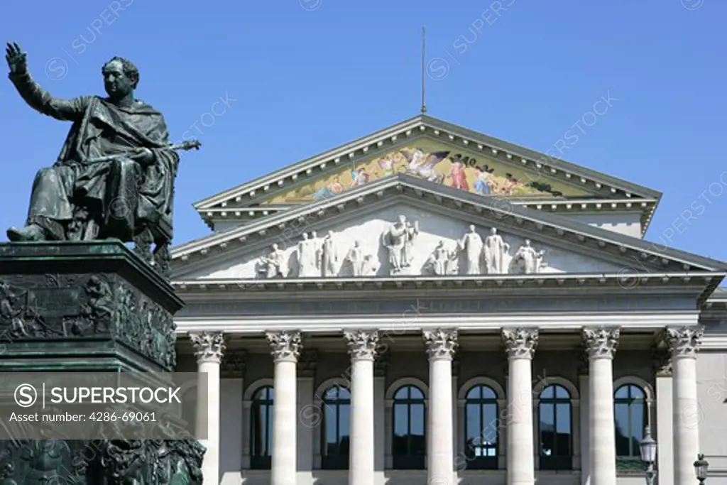 Monument of Max Joseph 1st in front of bavarian state opera in building of Munich