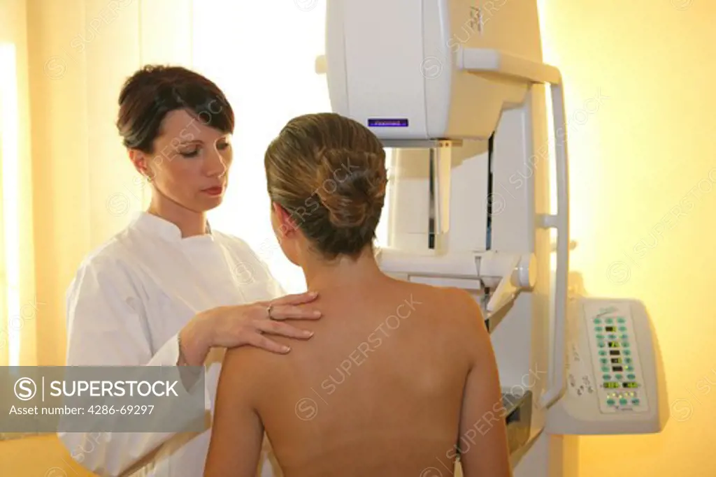 Patient having breast scan in hospital