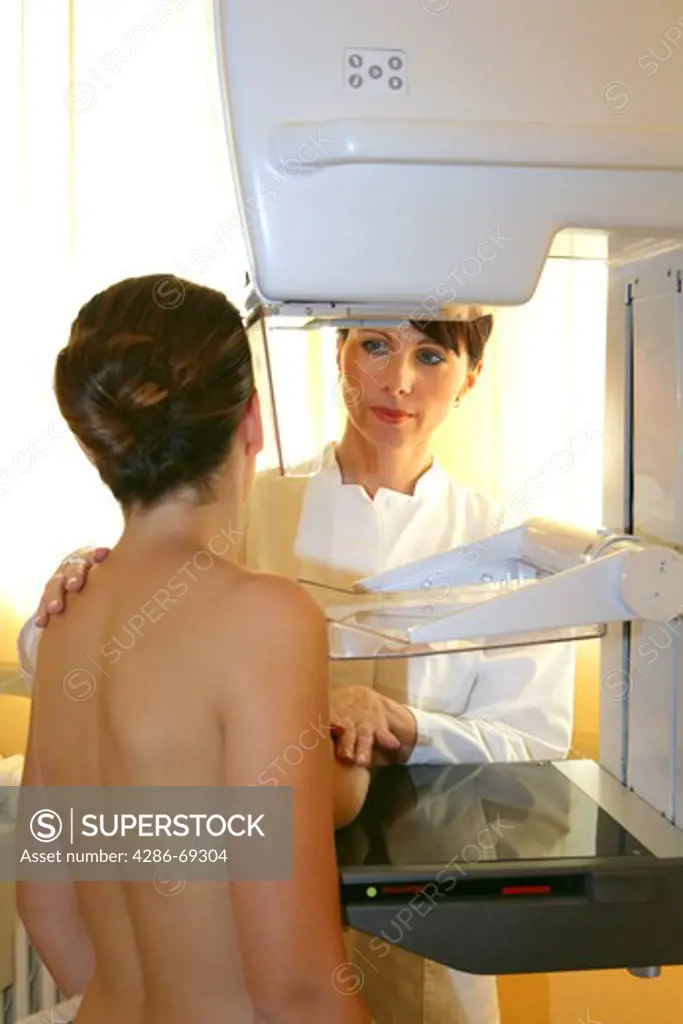 Patient having breast scan in hospital