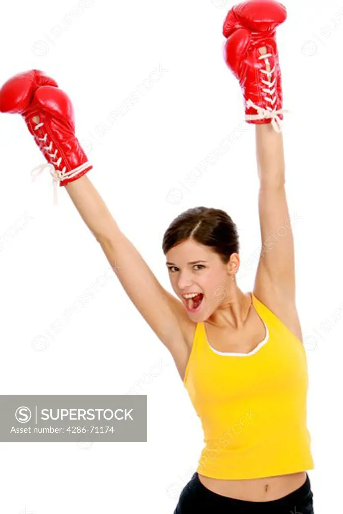 Woman with box gloves