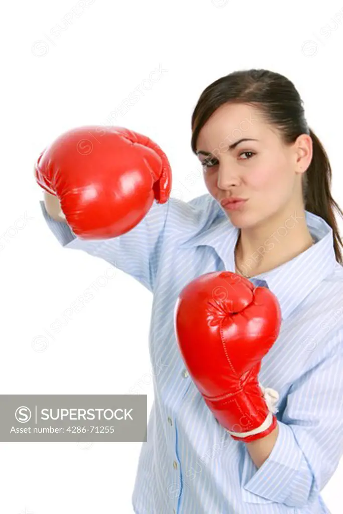 business woman fighting with sports boxing gloves