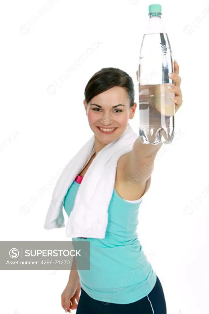 sporty woman drinks water