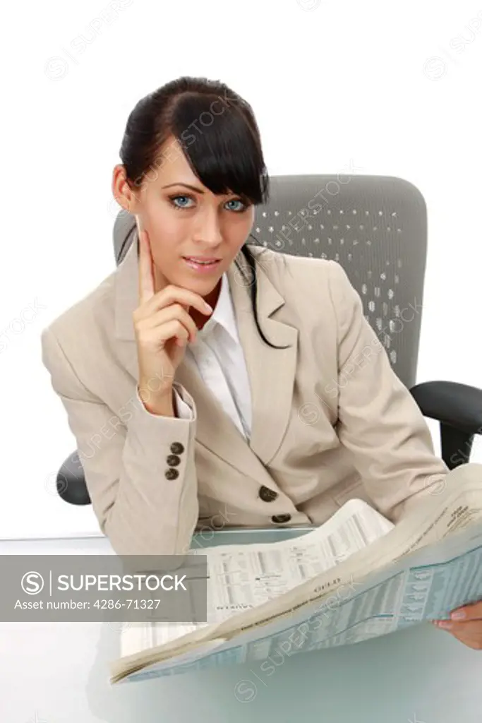 businesswoman reading financial reports