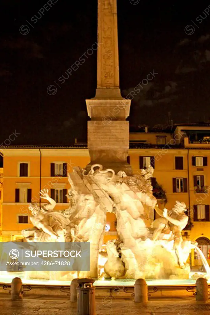 Italy, Roma, Piazza Navona, Fontana dei Quattro Fiumi