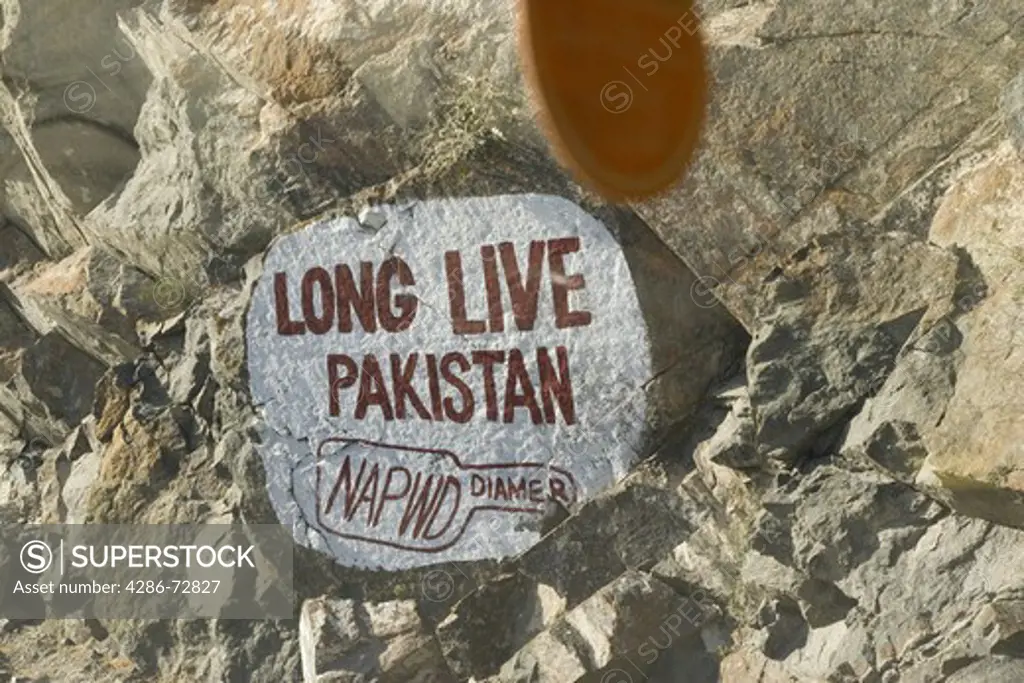 A long live Pakistan sign painted on a rock on the Karakoram highway in Pakistan