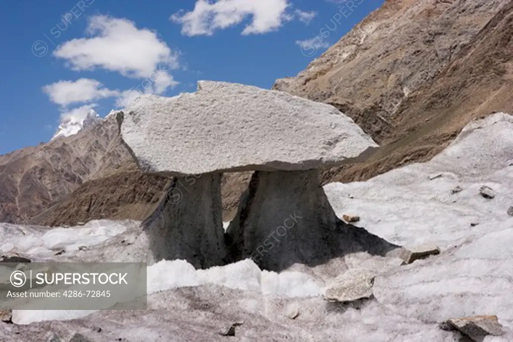 A glacial erratic on the Biafo Glacier in Pakistan