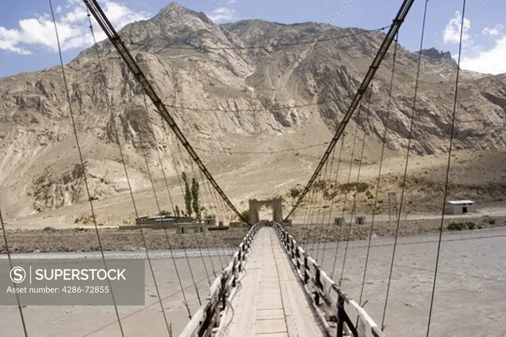 A bridge across the Indus River on the Skardu Road in Pakistan