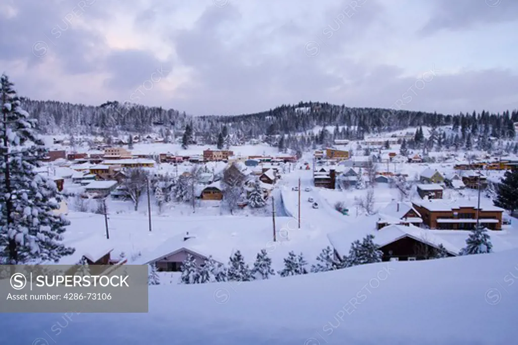 The town of Truckee California after a snow storm