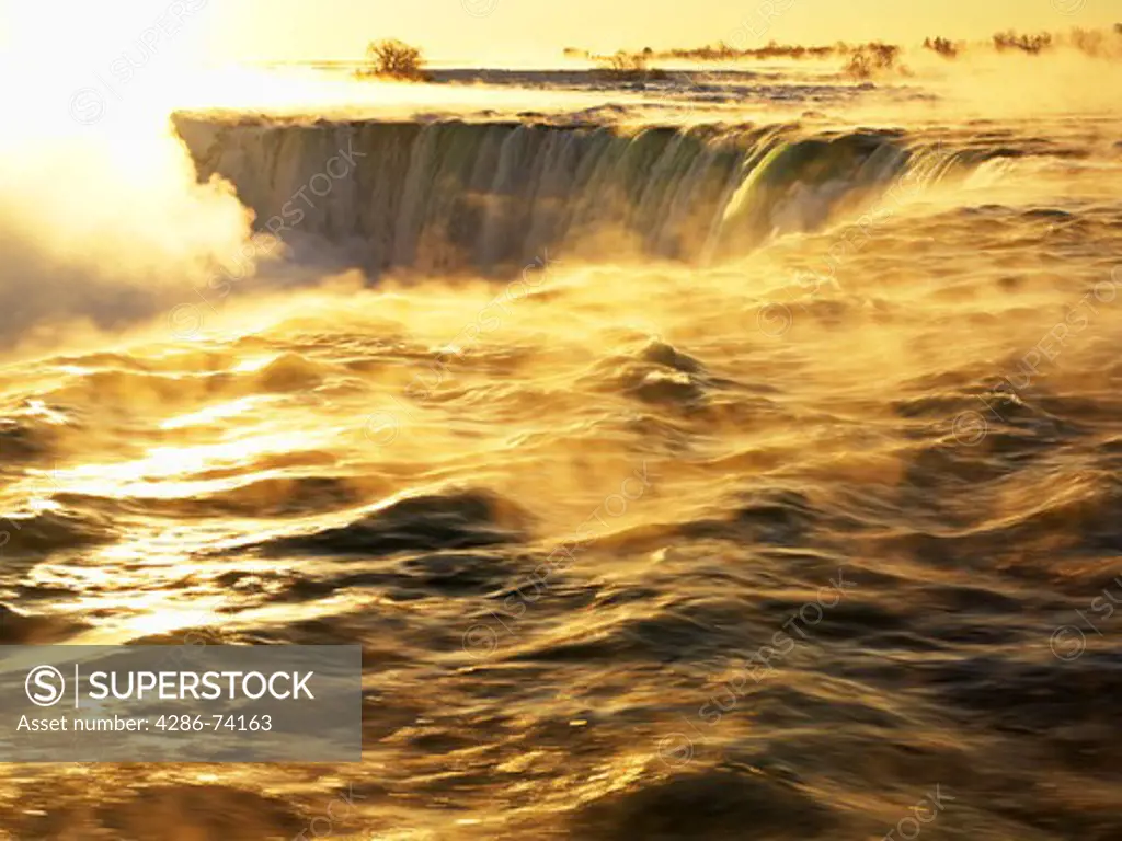 sunrise at Niagara Falls also known as the Canadian Falls and Horseshoe Falls in winter