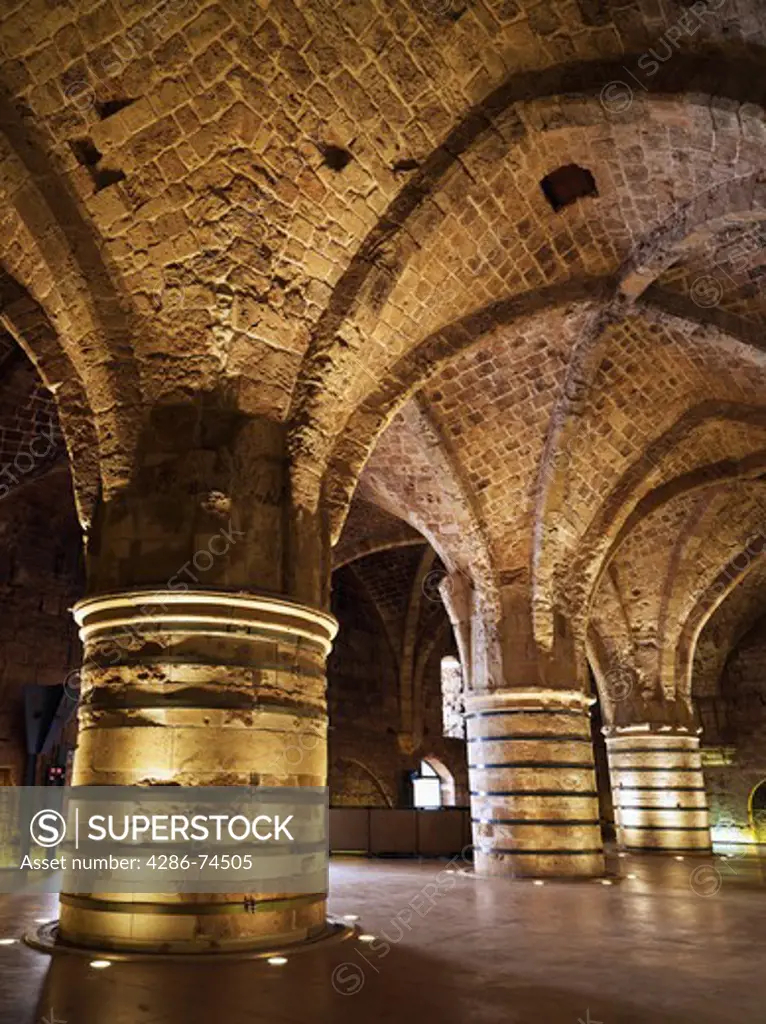 Israel, Akko, the Hospitaller, Fortress the Crusaders underground city,The Knights Halls