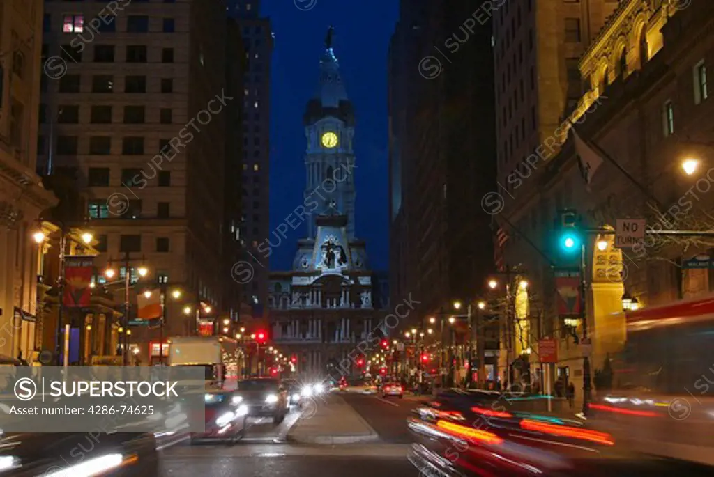 Philadelphia City Hall Clock Tower at Night