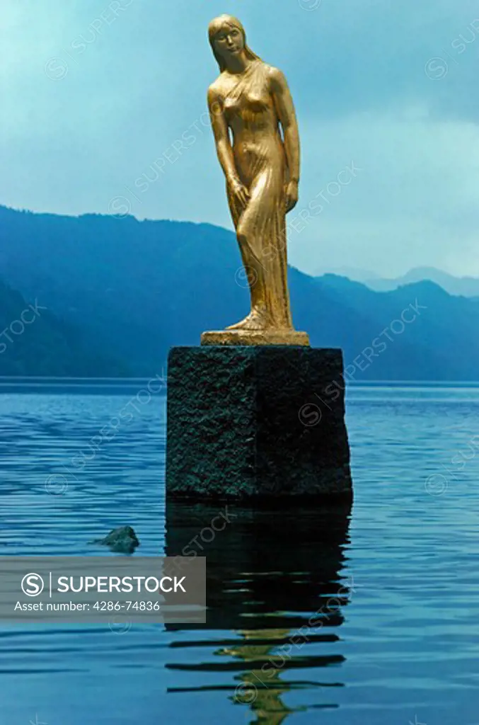Statue of Princess Tatsuko in Lake Tazawako in Akita Preficture, Japan
