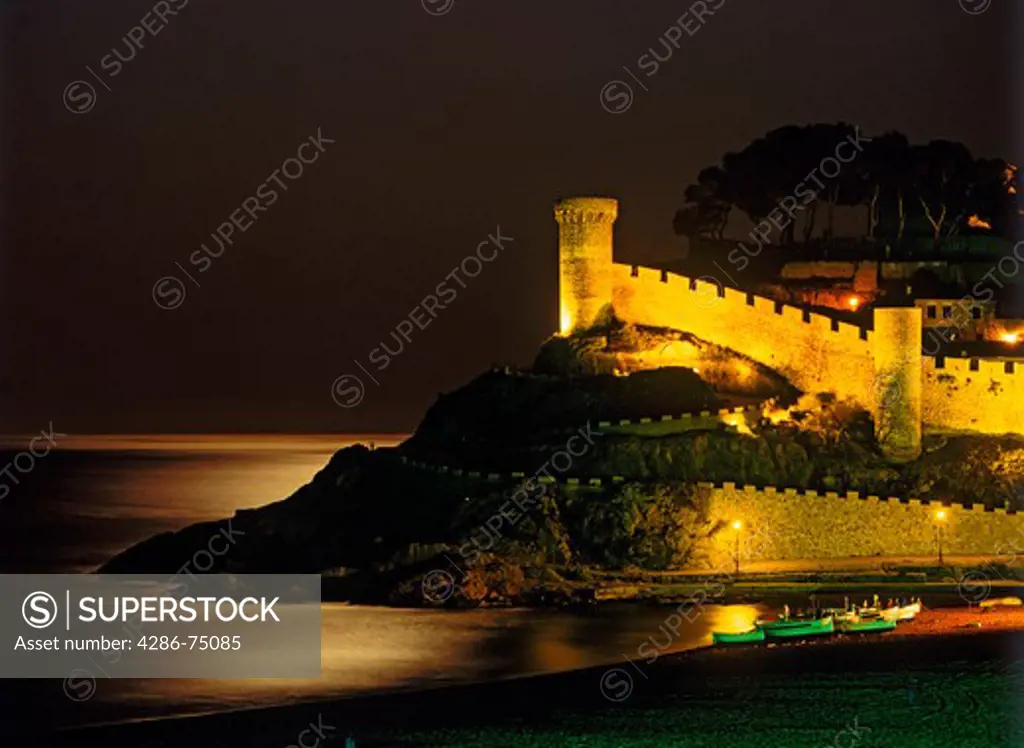 Moonlight on Tossa de Mar Castle in Girona Province of Spain