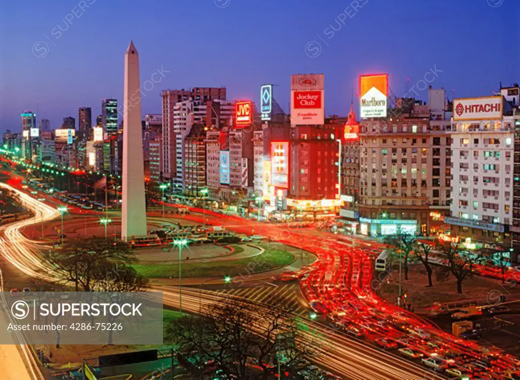 Obelisk on Avenida 9 de Julio at twilight in Buenos Aires