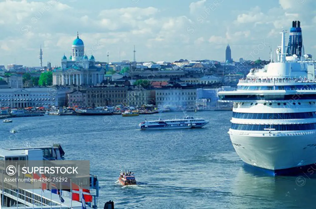 Silja Line passenger ship leaving South Harbor in Helsinki