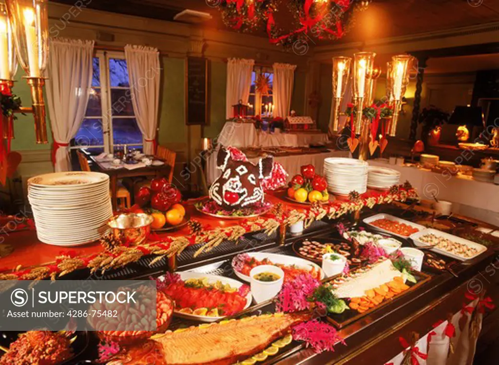 Christmas buffet or julbord at Stockholms oldest restaurant Stallmastaregarden