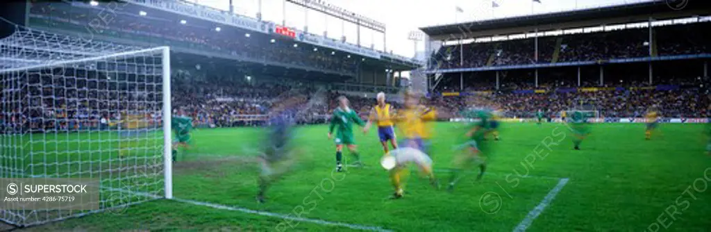 Football match at Rosunda Stadium in Stockholm, Sweden