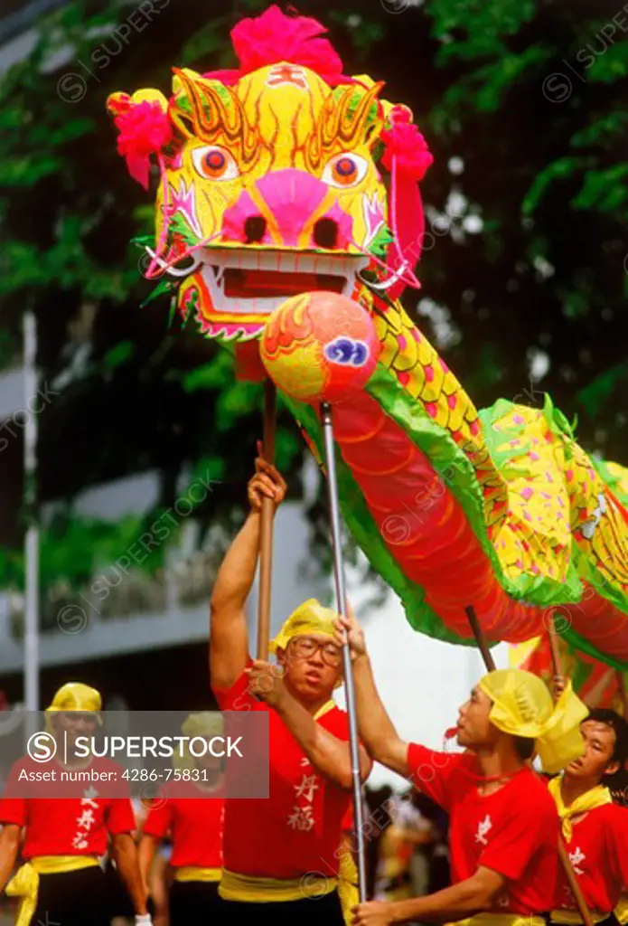 Dragon dance on streets of Singapore during Chinese New Year