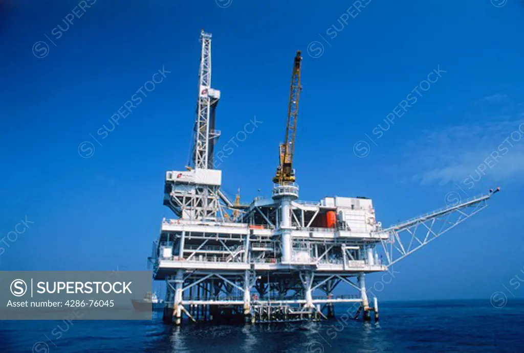Offshore Pacific Ocean oil rig off Huntington Beach, California