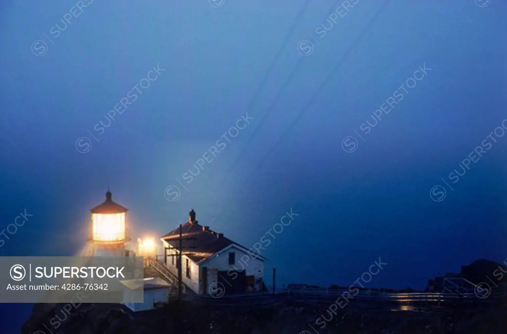 Point Reyes Lighthouse at Point Reyes National Seashore on Pacific West Coast of California at dawn