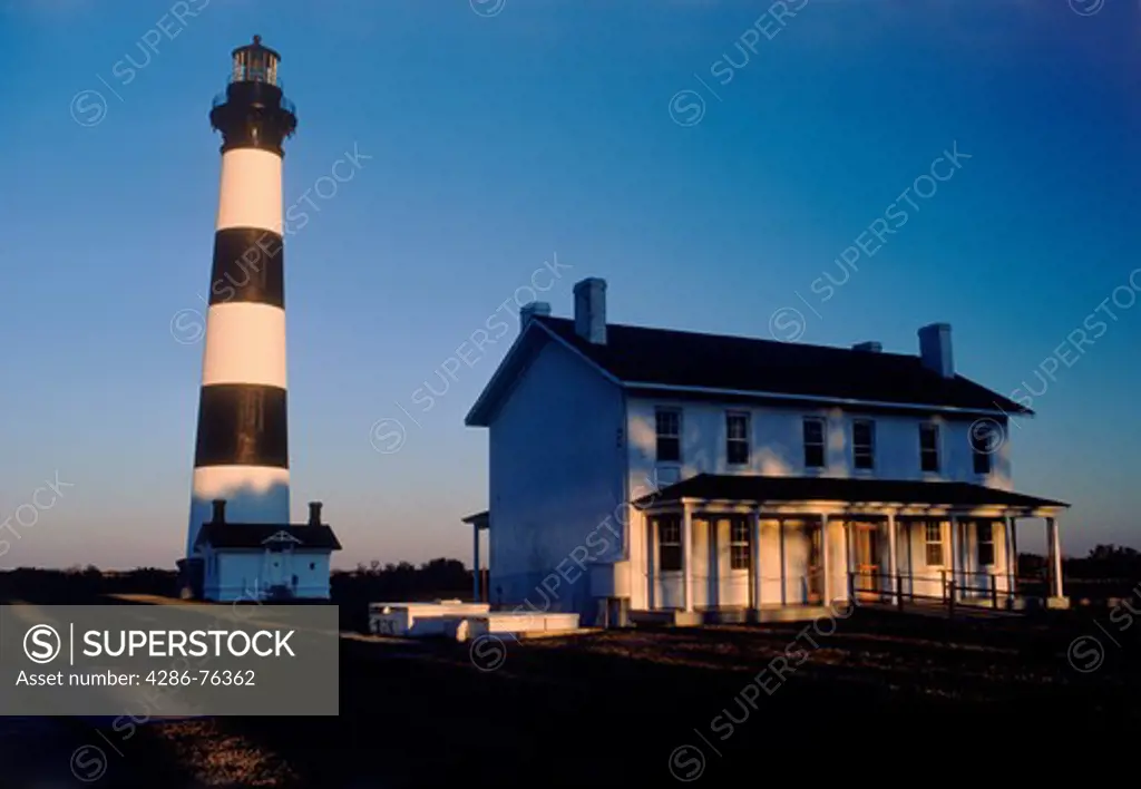 Bodie Island Lighthouse at Cape Hatteras National Seashore in North Carolina at sunset