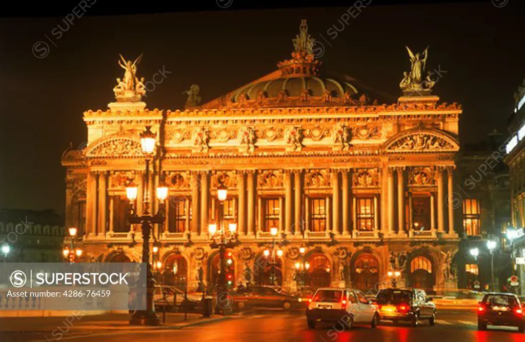 Opera House with traffic in Paris at night