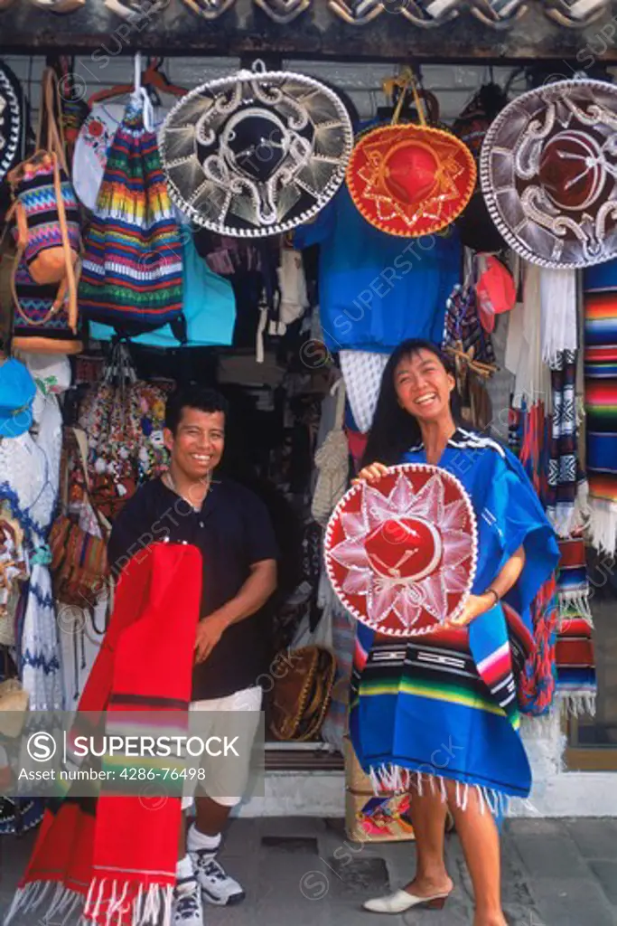 Woman shopping for souvenirs in Puerto Vallarta Mexico
