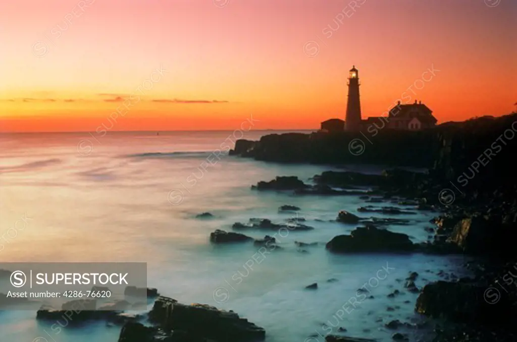 Portland Head Lighthouse at Cape Elizabeth on the Atlantic Coast of Maine in dawn light
