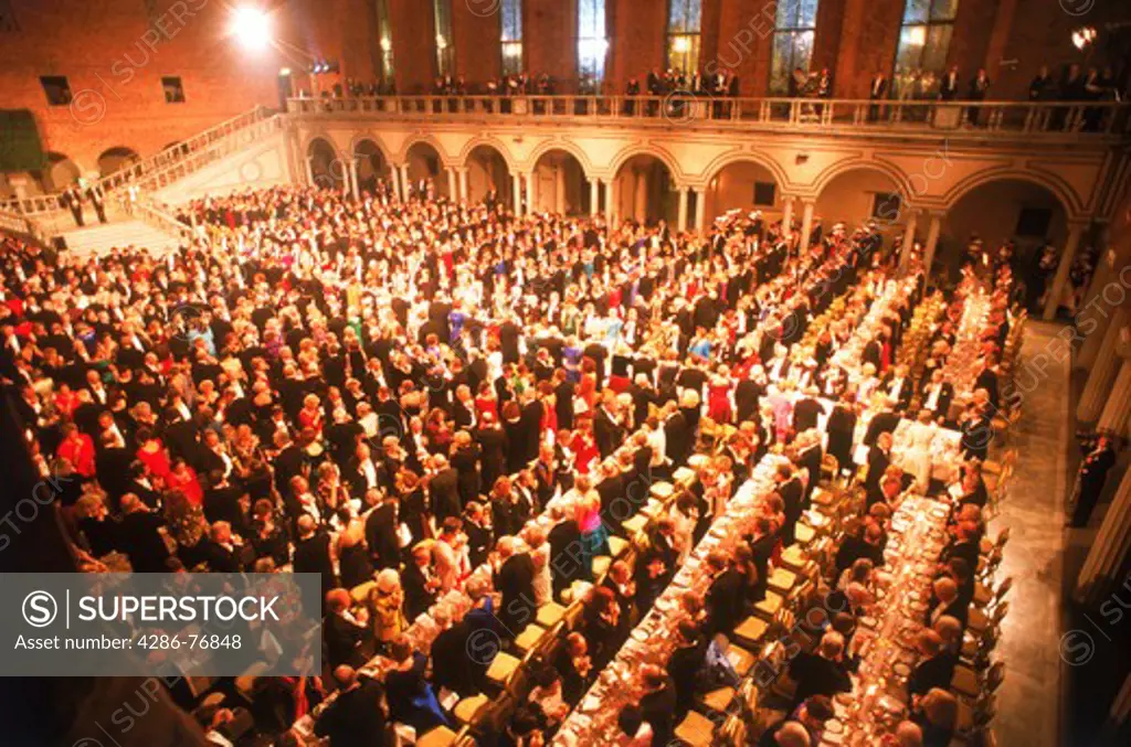 Nobel Awards banquet and performance in Blue Room of Town Hall or City Hall in Stockholm every December