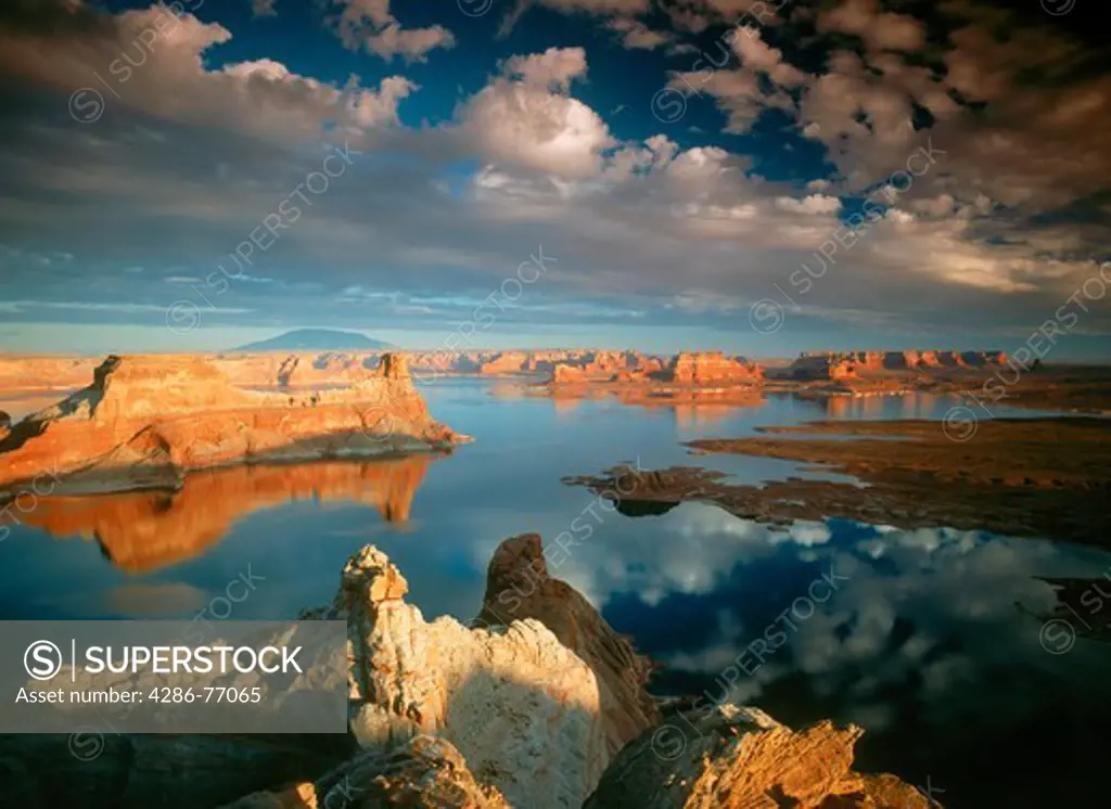 Gunsight Butte on the Utah side of Lake Powell in Glen Canyon National Recreation Area at sunset