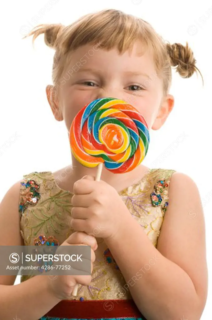 Little girl with lollypop, white background