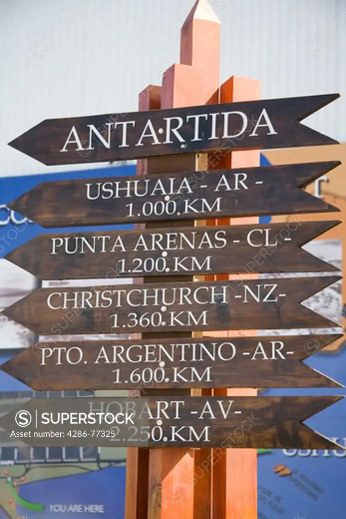 Destination sign post, Ushuaia Port, Argentina