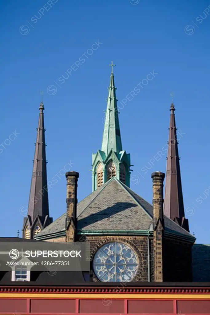 St. Dunstans Basilica spires, Charlottetown, Prince Edward Island, Canada