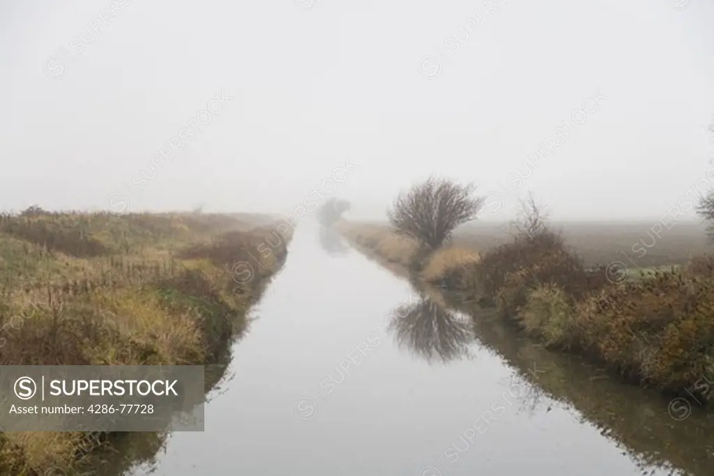 Mist surrounding a water canal
