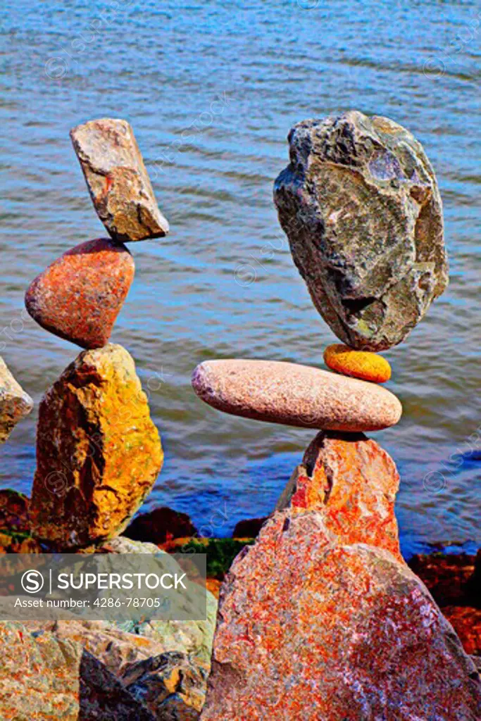 Two stacks of balenced rocks