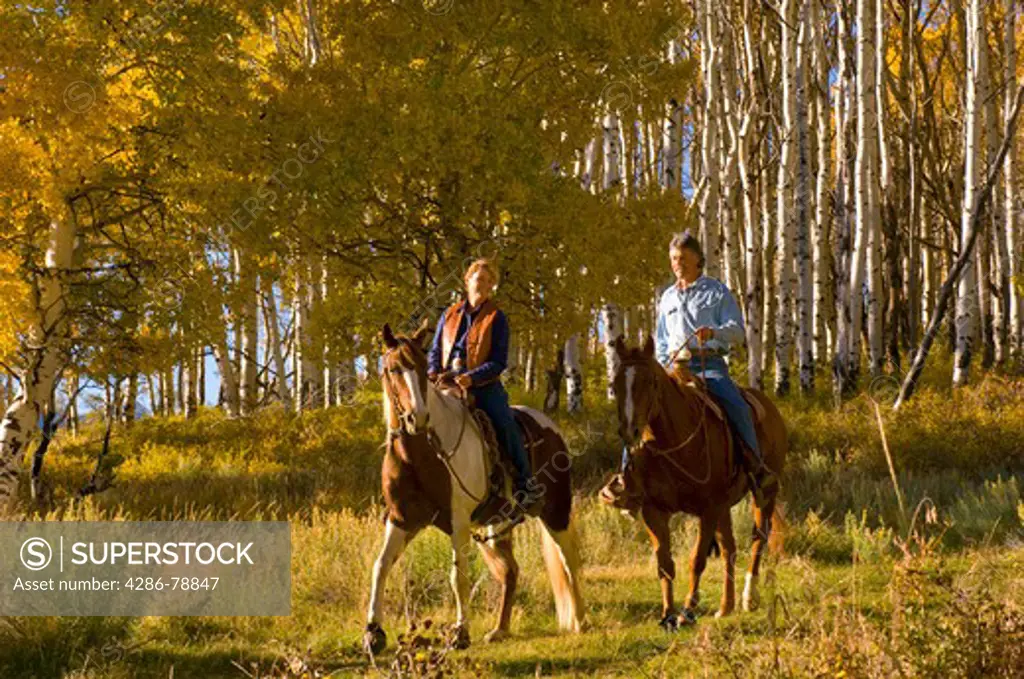 Couple riding horses in Fall colors