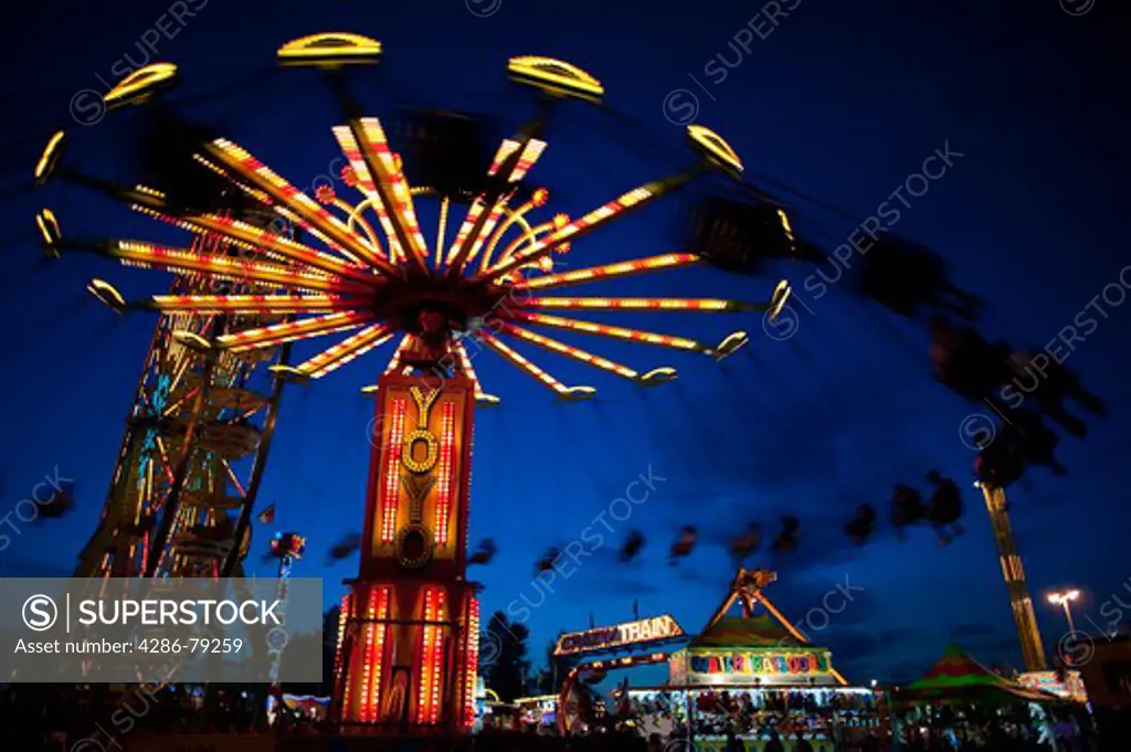 Rides at twilight at the Evergreen State Fair Snohomish County Monroe Washington State