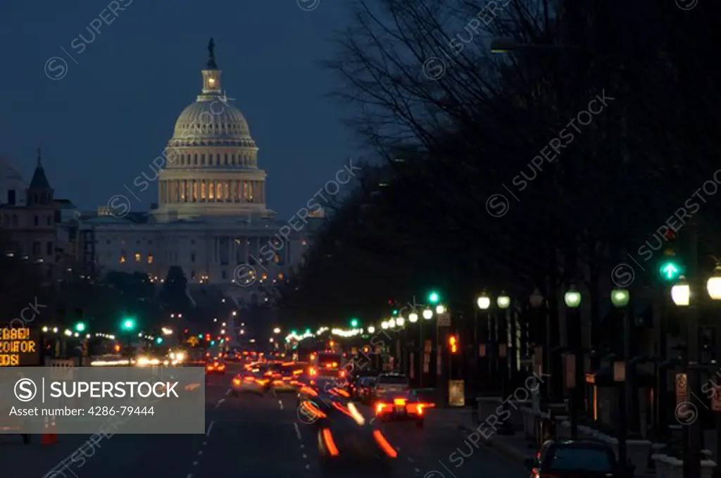 Washington D. C., Capitol Building, night, traffic