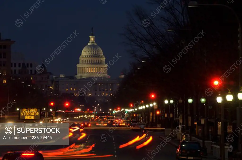 Washington D. C., Capitol Building, night, traffic