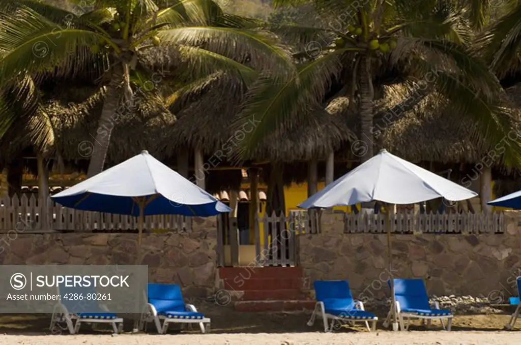 Umbrellas and chairs, La Manzanilla, Mexico