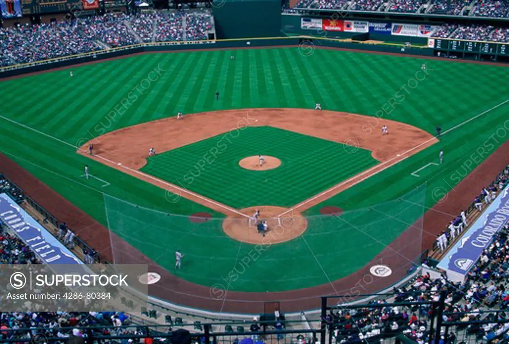 Aerial view of Coors Field, home of MLBs Colorado Rockies, Denver, CO