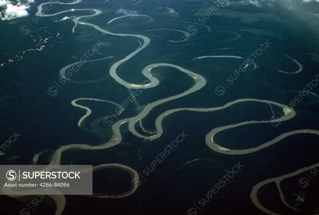 Aerial of the R¡o Pur£s, with oxbow lakes, in Brazil.
