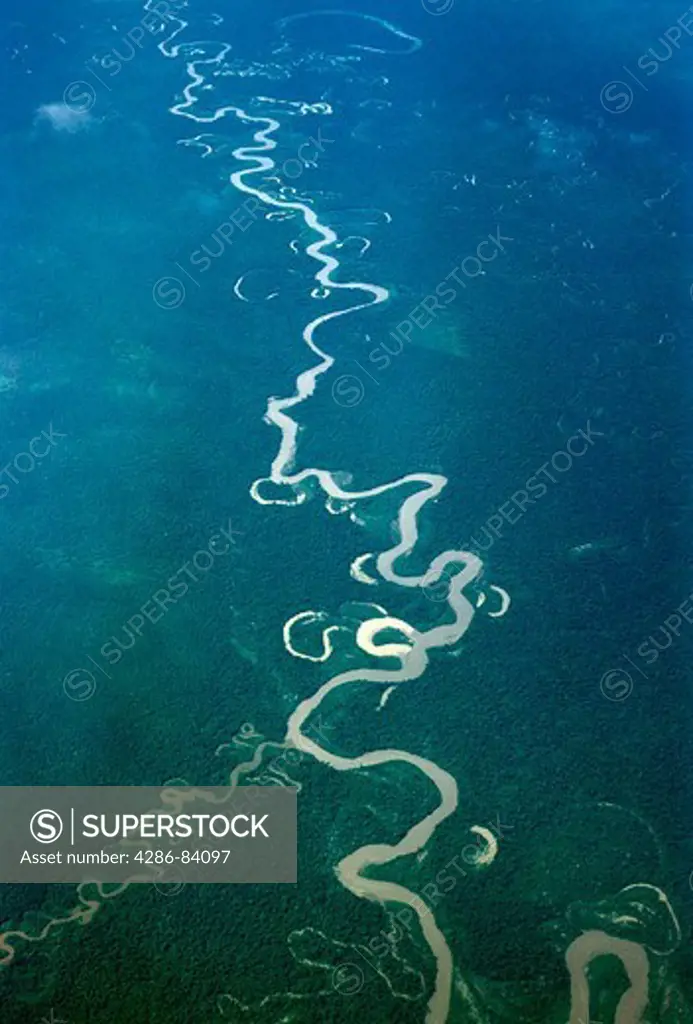 Aerial of the R¡o Pur£s, with oxbow lakes, in Brazil.