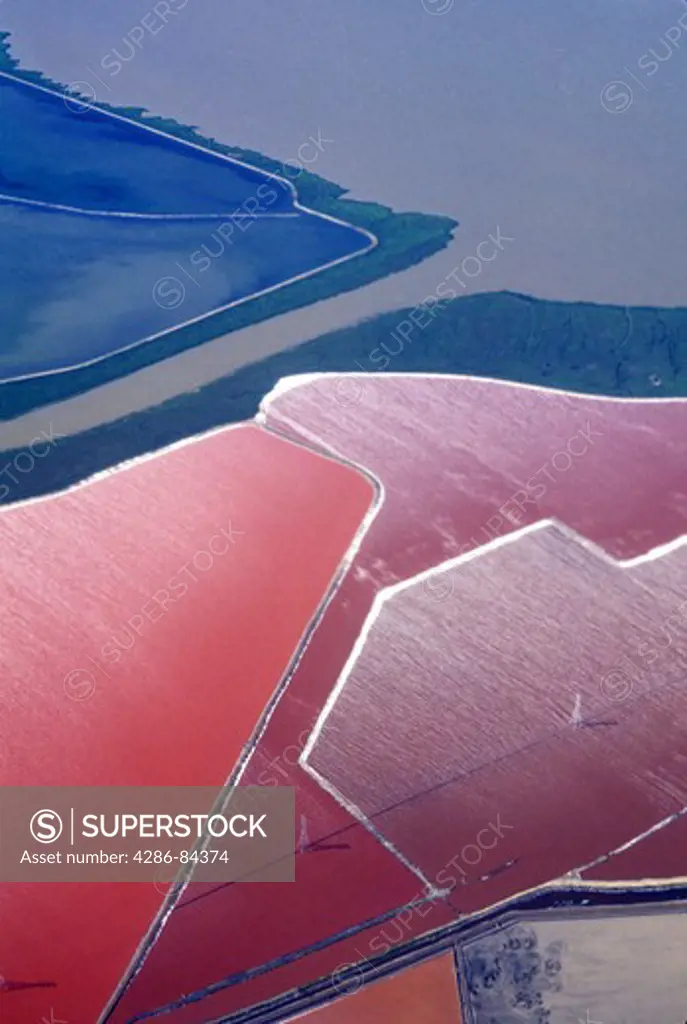 Aerial, salt evaporating ponds, San Francisco Bay California